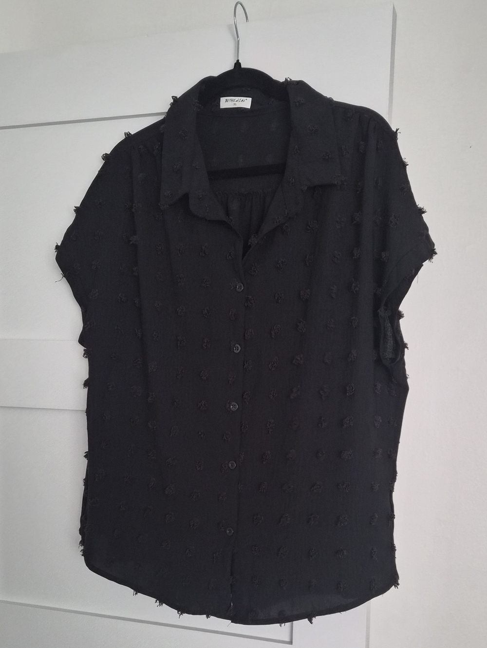 Black Textured Short-Sleeve Button-Down Shirt